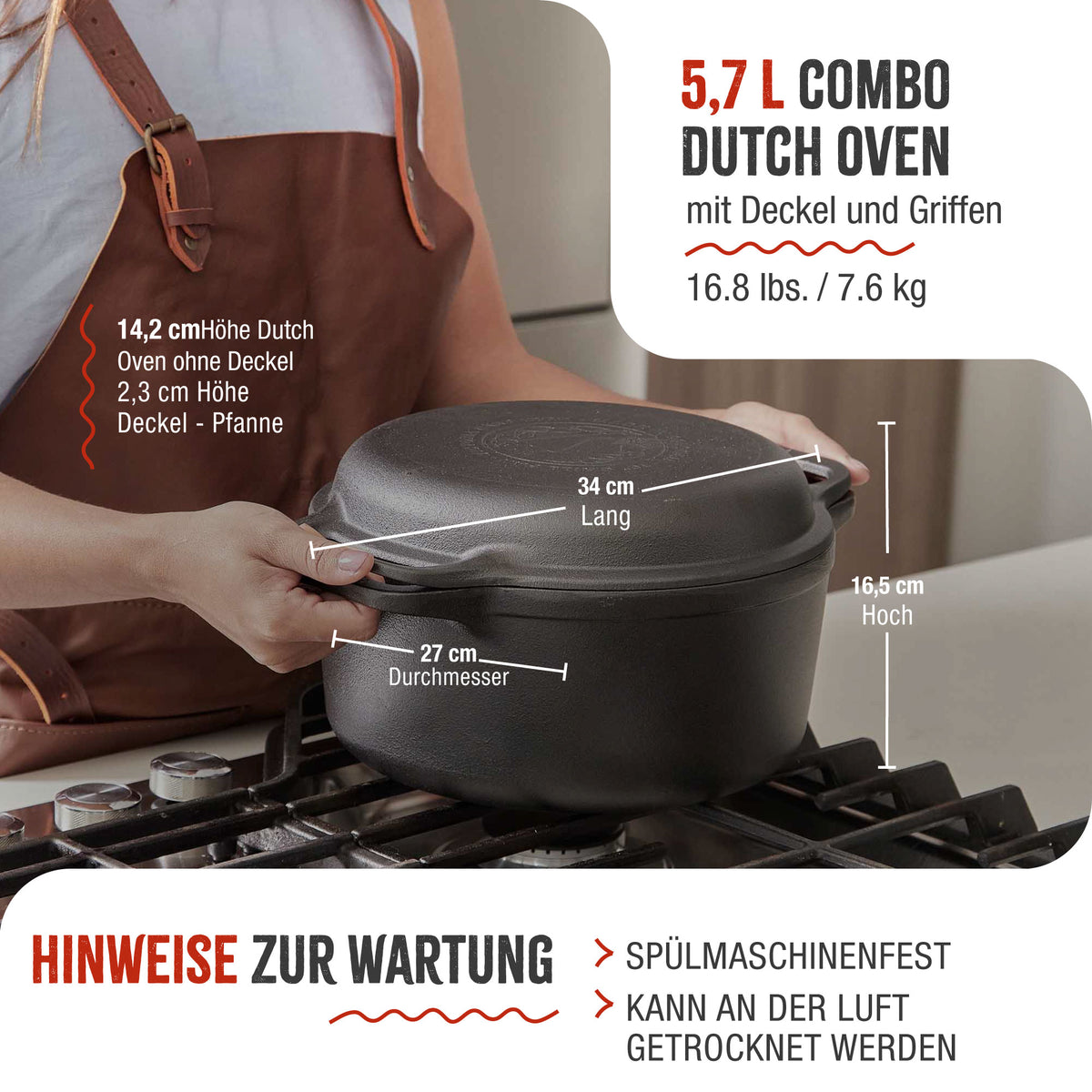 Dutch Oven Combo Gusseisen Emailliert 5.7 L