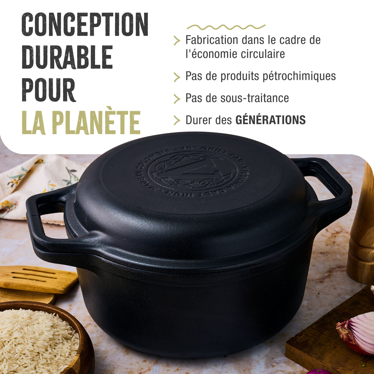 Cocotte et Poêle Combo en Fonte Émaillée 5.7 L