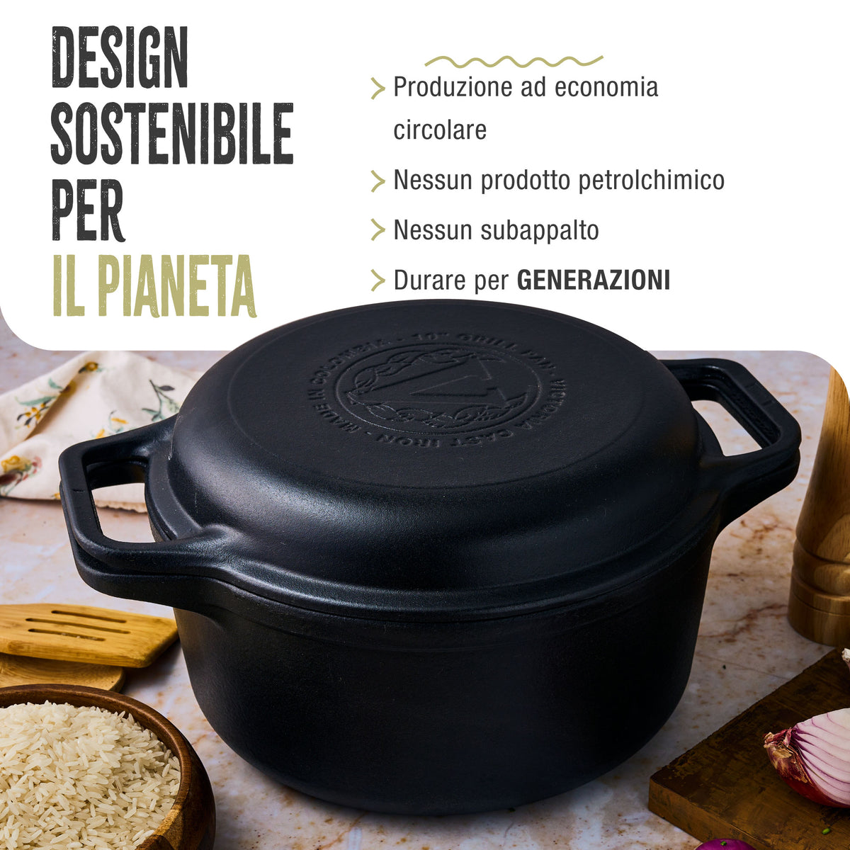 Forno Olandese Pentola Combo in Ghisa Smaltata 5.7 L