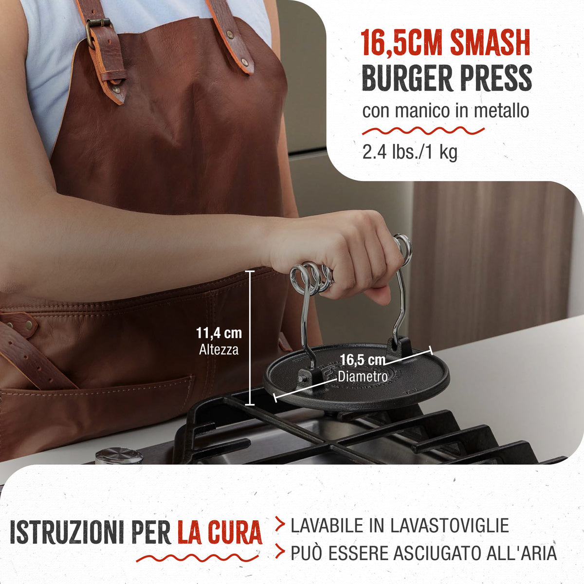 Pressa per Hamburger in Ghisa Smaltata 16.5 cm