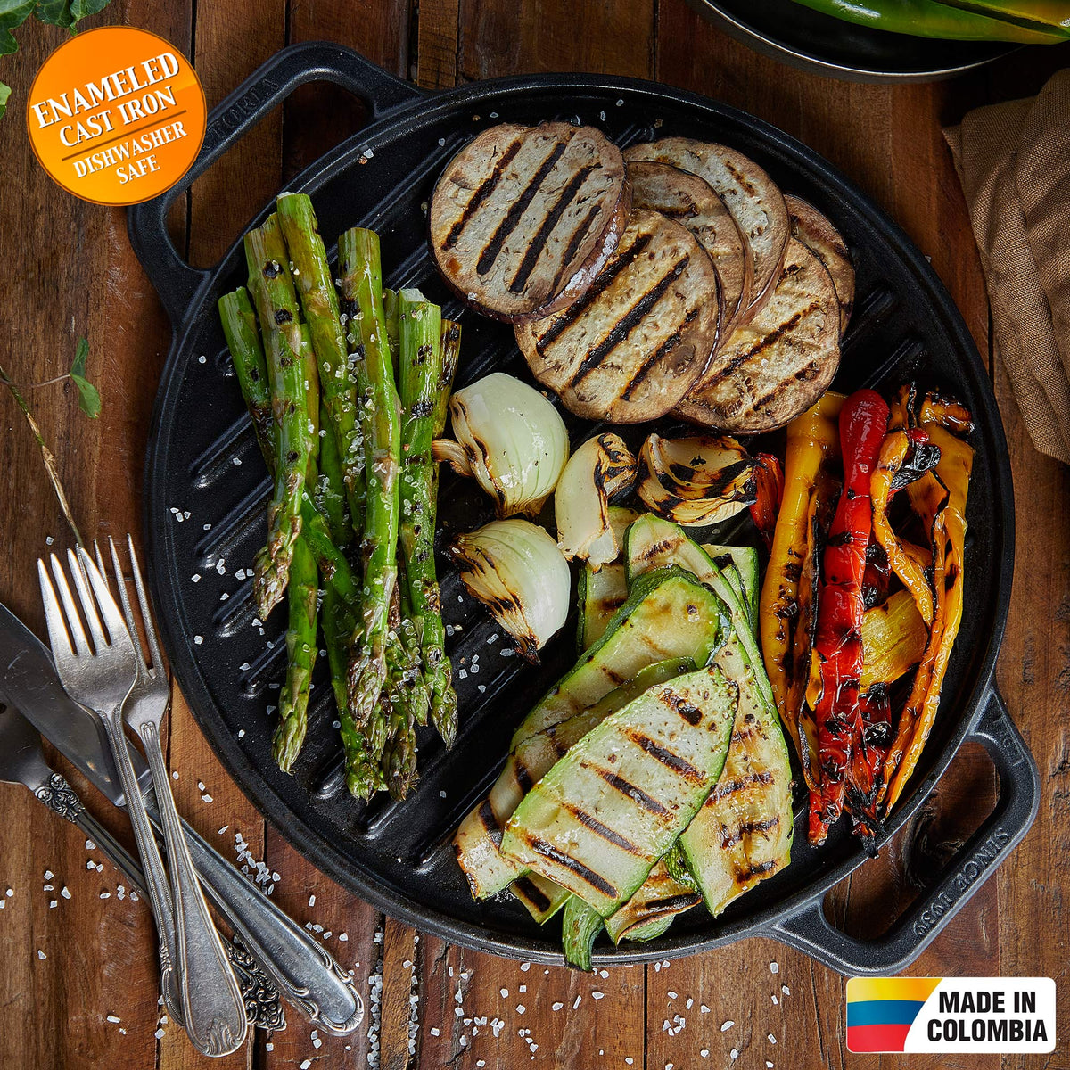 Plancha Asar Redonda Hierro Fundido Esmaltado 32 cm