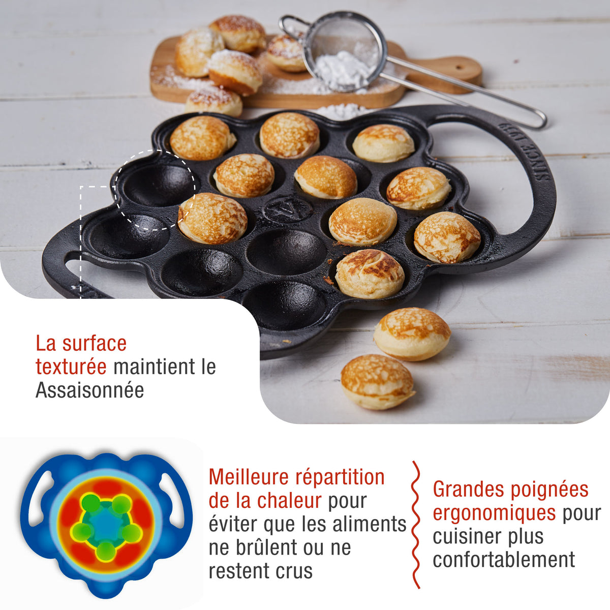Poêle à Poffertjes en Fonte Émaillée 15 Cavités pour Blinis Takoyaki