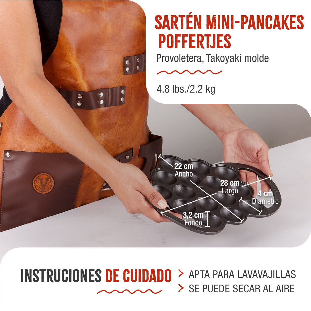Provoletera Sartén Hierro Fundido Esmaltado 15 Huecos para Poffertjes y Takoyaki