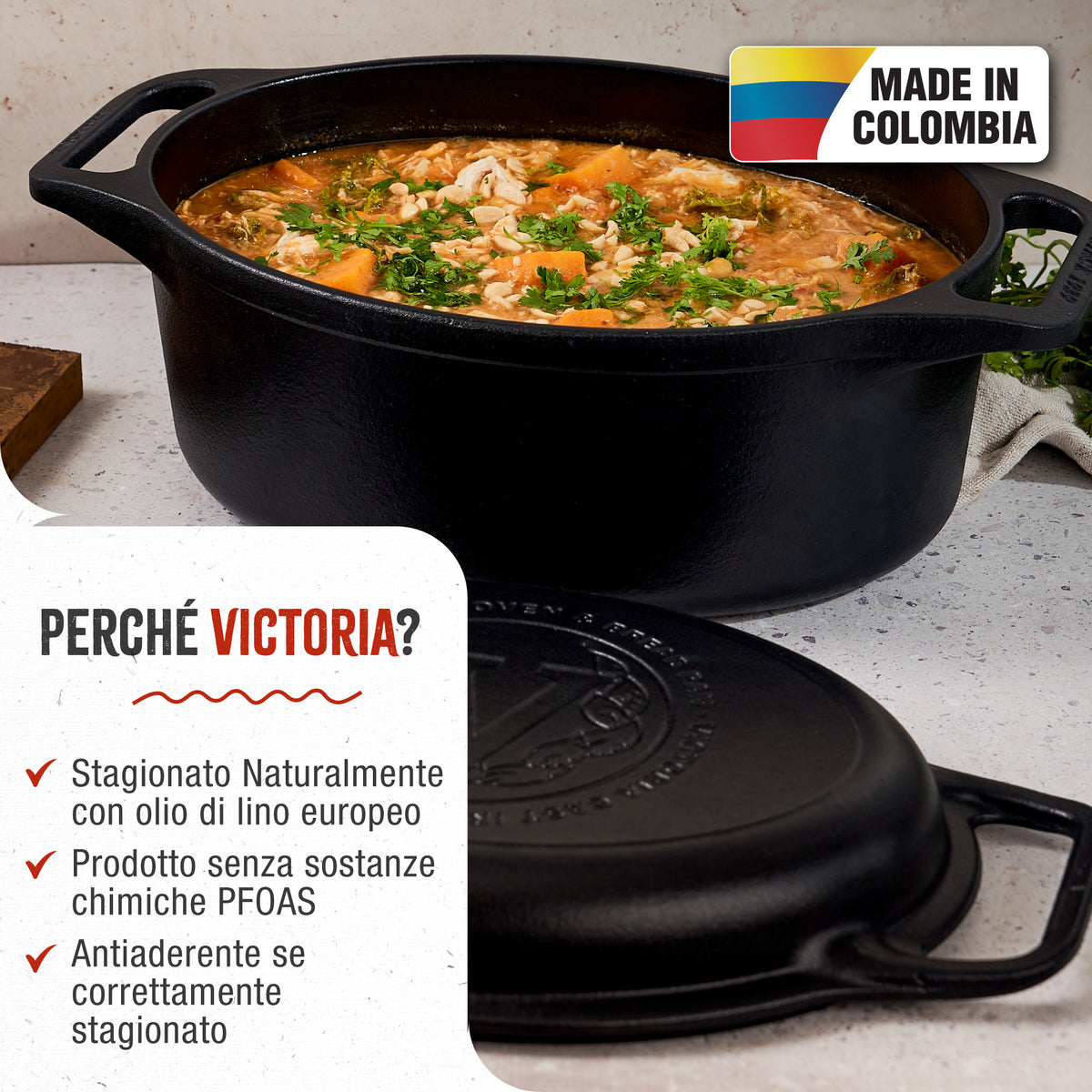 Forno Olandese Pentola Combo Ovale in Ghisa Stagionata 5.7 L