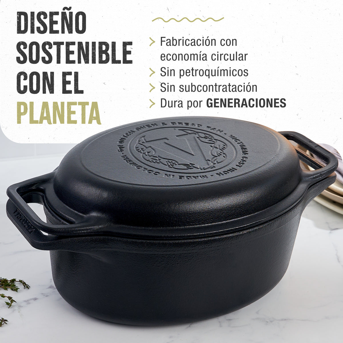 Horno Holandés Combo Hierro Fundido Curado Ovalado 5.7L