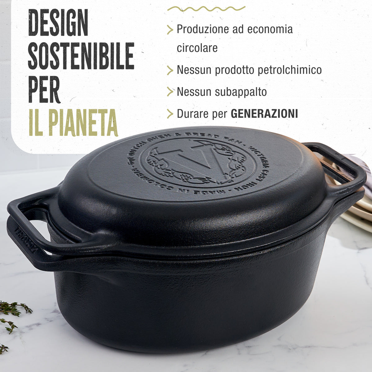 Forno Olandese Pentola Combo Ovale in Ghisa Stagionata 5.7 L