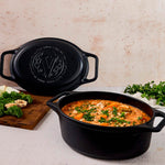 Horno Holandés Combo Hierro Fundido Curado Ovalado 5.7L