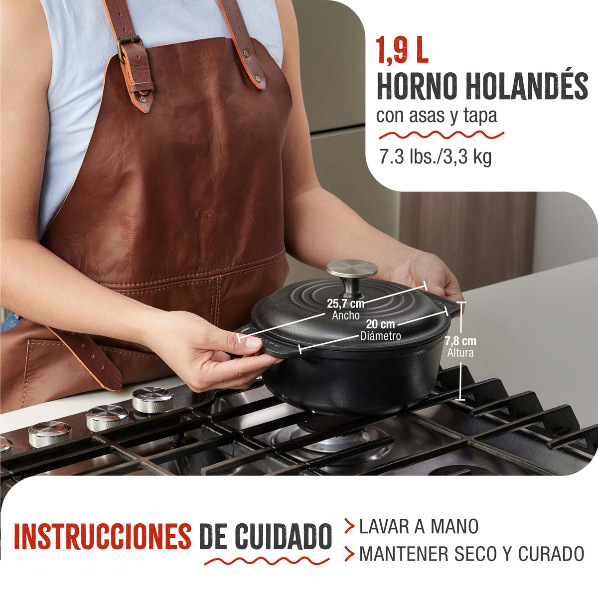 Horno Holandés Hierro Fundido Curado 1.9L