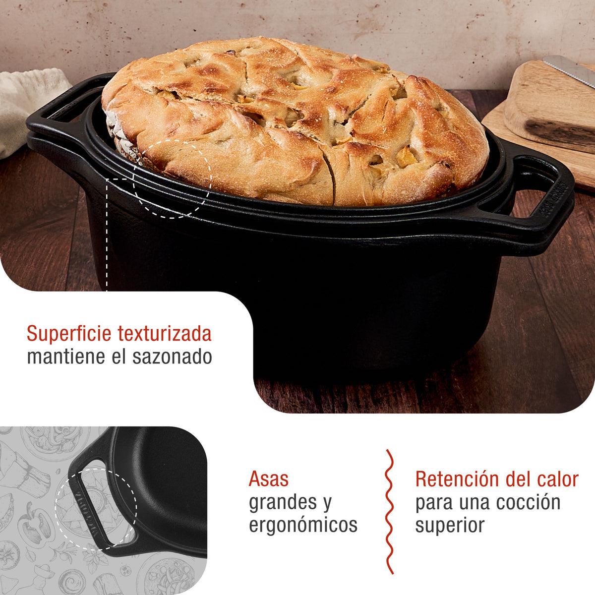 Horno Holandés Combo Hierro Fundido Esmaltado Ovalado 5.7L