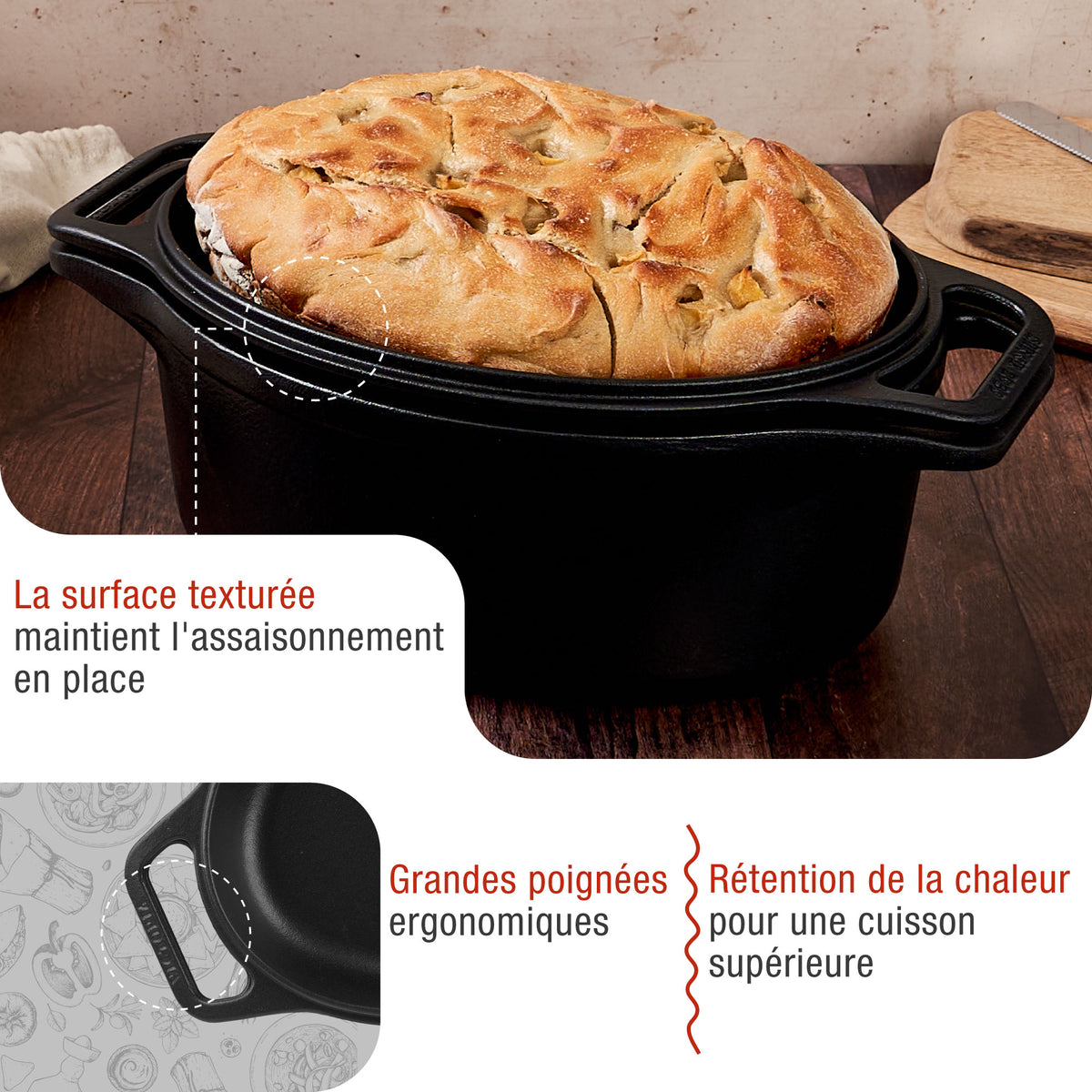 Cocotte et Poêle Combo Ovale en Fonte Émaillée 5.7 L
