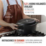 Horno Holandés Combo Hierro Fundido Esmaltado Ovalado 5.7L