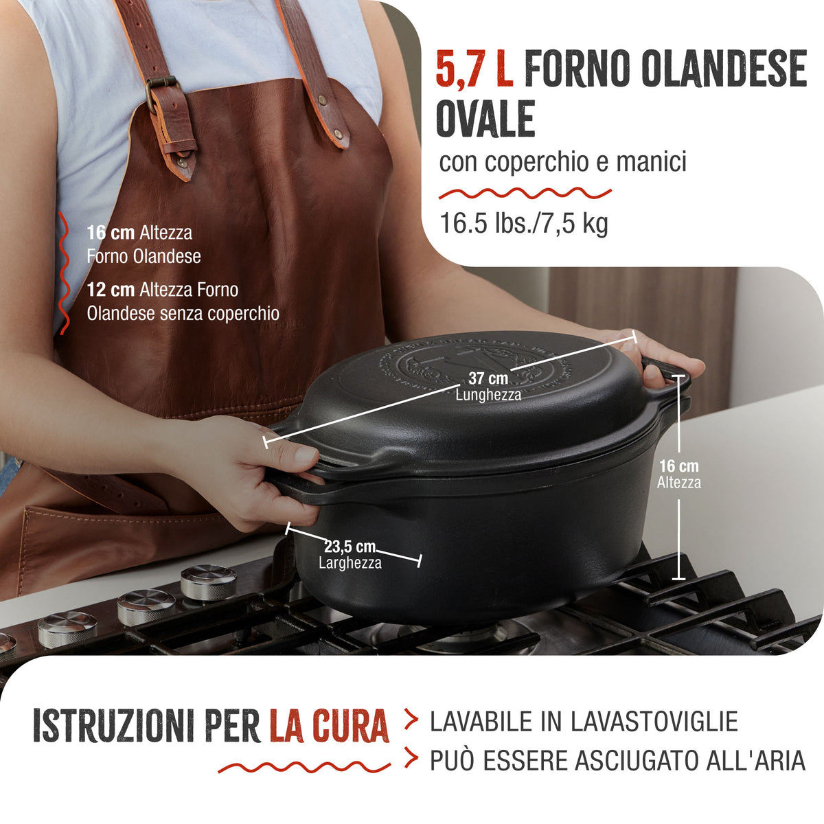 Forno Olandese Pentola Combo Ovale in Ghisa Smaltata 5.7 L