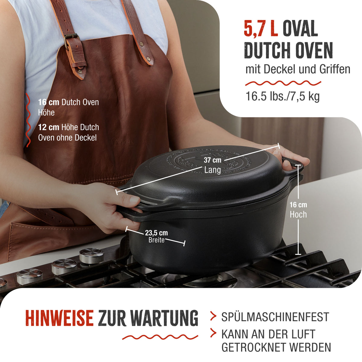 Dutch Oven Combo Oval Gusseisen Emailliert 5.7 L