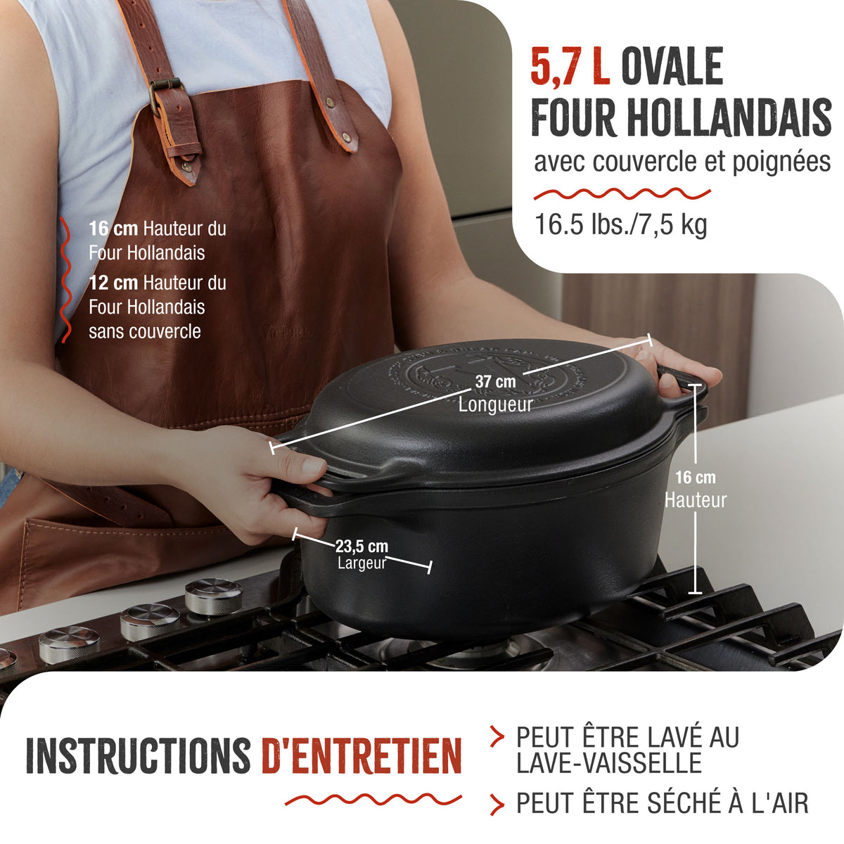 Cocotte et Poêle Combo Ovale en Fonte Émaillée 5.7 L