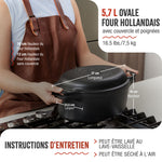 Cocotte et Poêle Combo Ovale en Fonte Émaillée 5.7 L