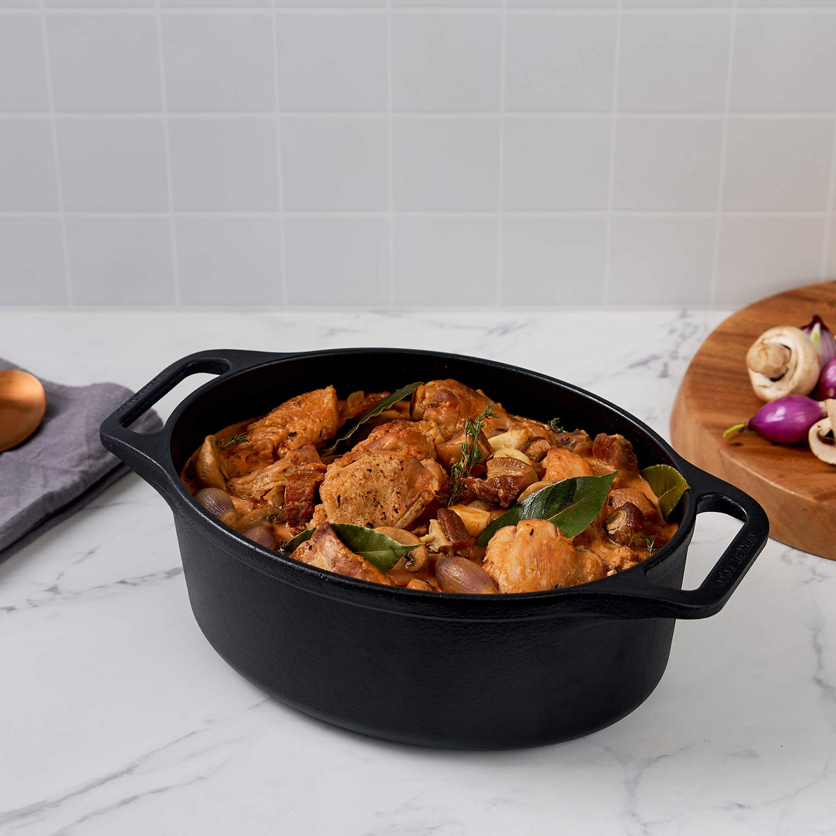 Horno Holandés Combo Hierro Fundido Esmaltado Ovalado 5.7L