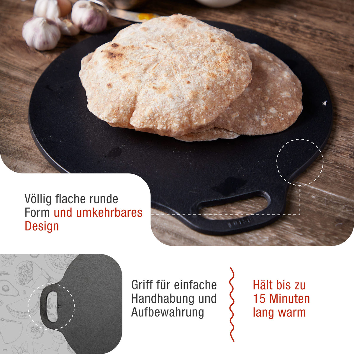 Grillplatte Budare Gusseisen Emailliert Ø 38 cm