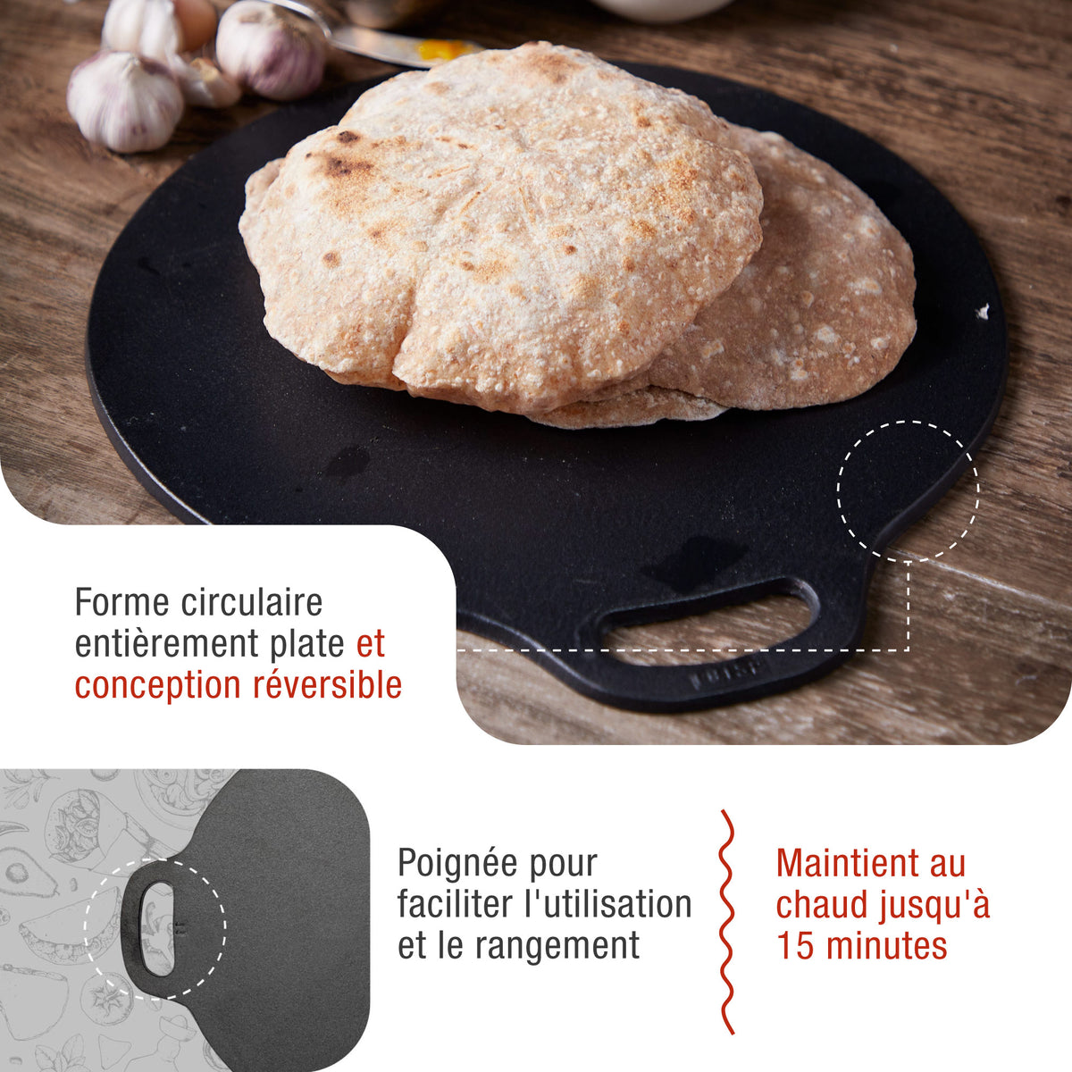Plaque à Griller pour Pizza Budare en Fonte Émaillée Ø38 cm