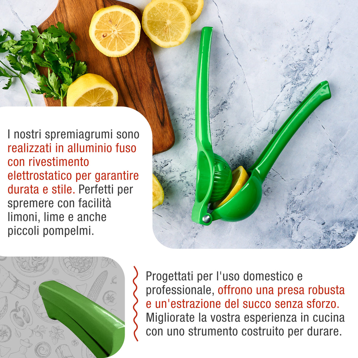 Spremiagrumi Manuale in Alluminio Fuso Verde