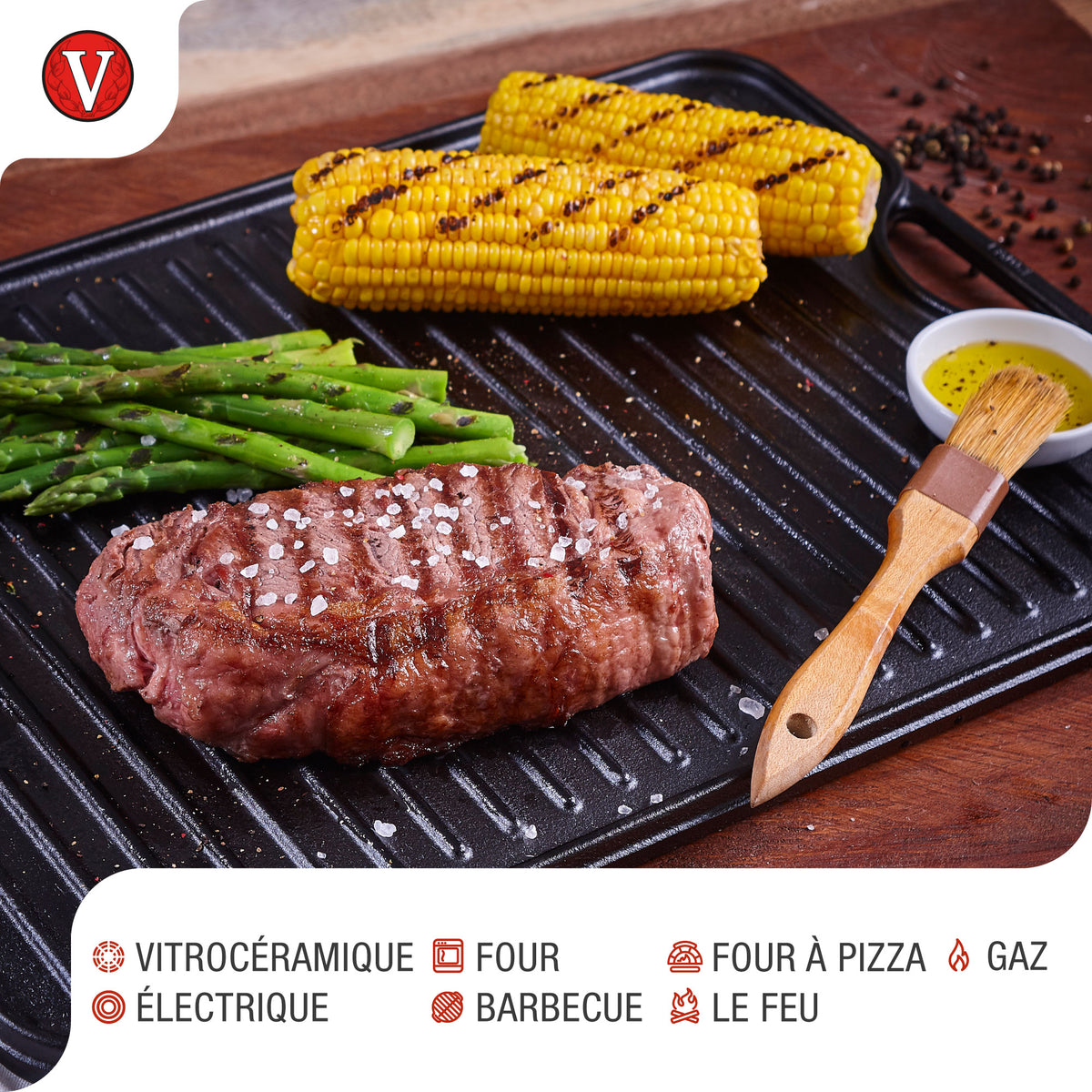 Plaque à Griller Réversible en Fonte Émaillée 47×25 cm