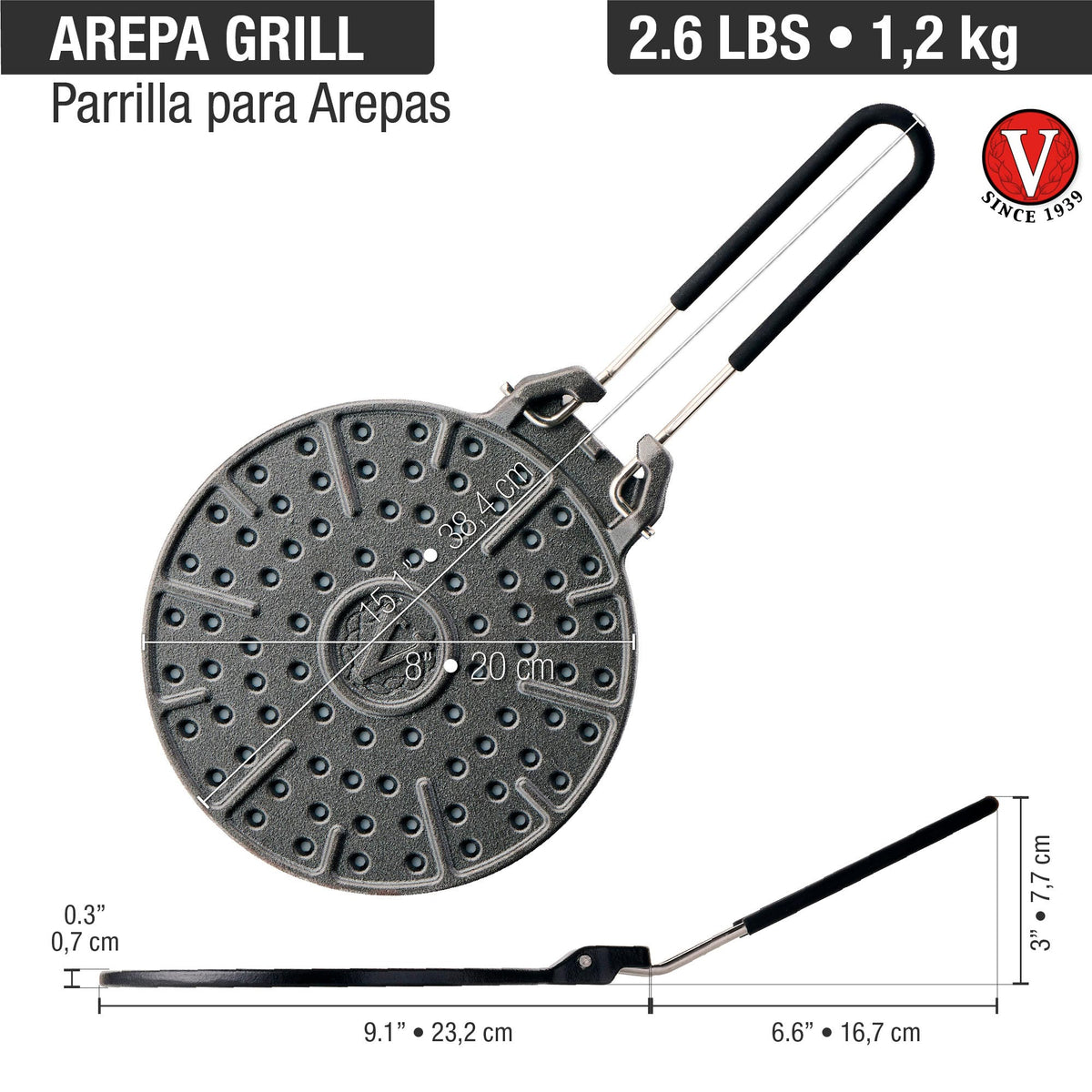 Griglia per Arepas in Ghisa Smaltata Ø 20 cm Diffusore di Calore