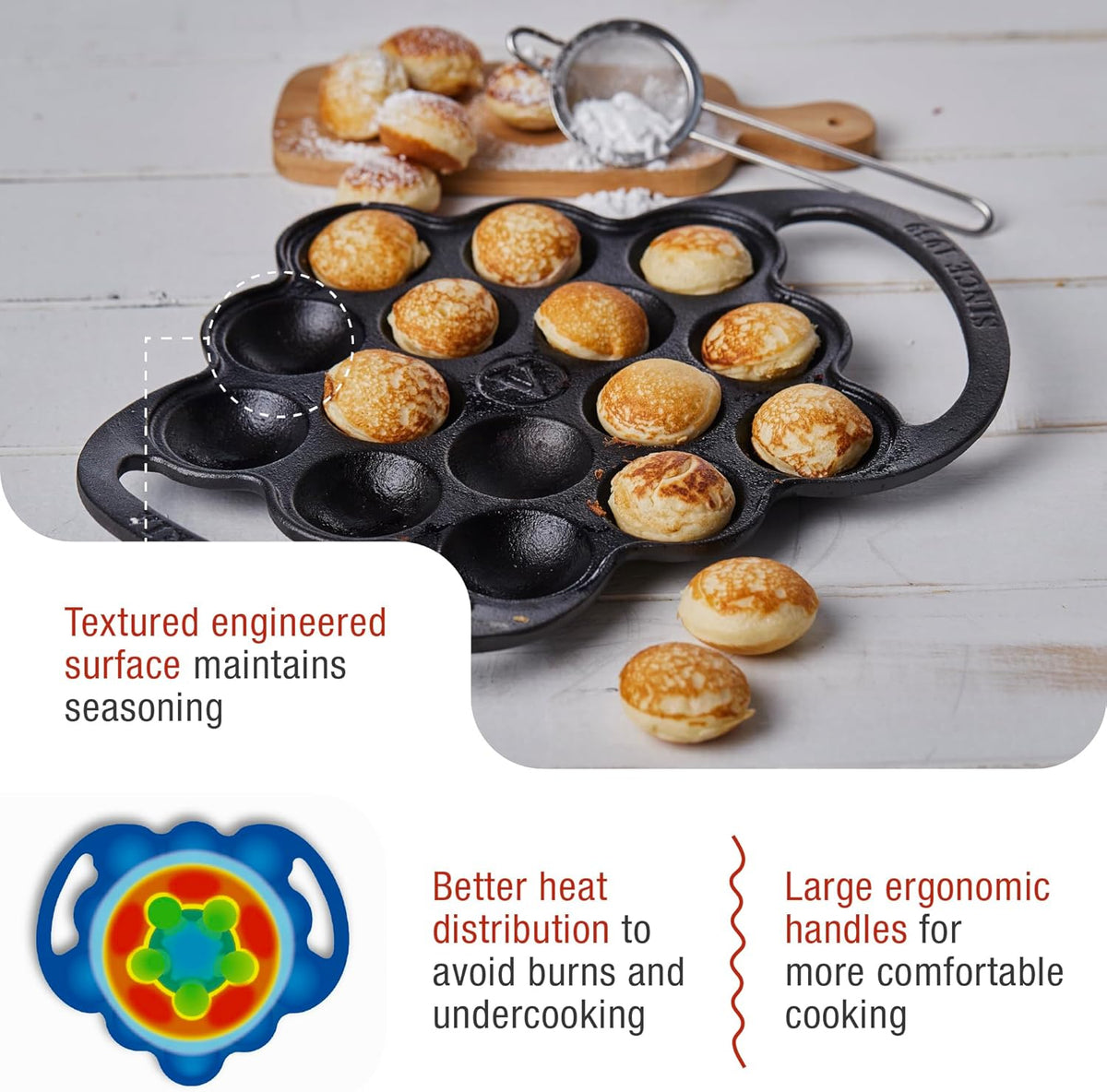 Poffertjes Pfanne Gusseisen Eingebrannt 15 Mulden fur Mini-Pancakes Takoyaki